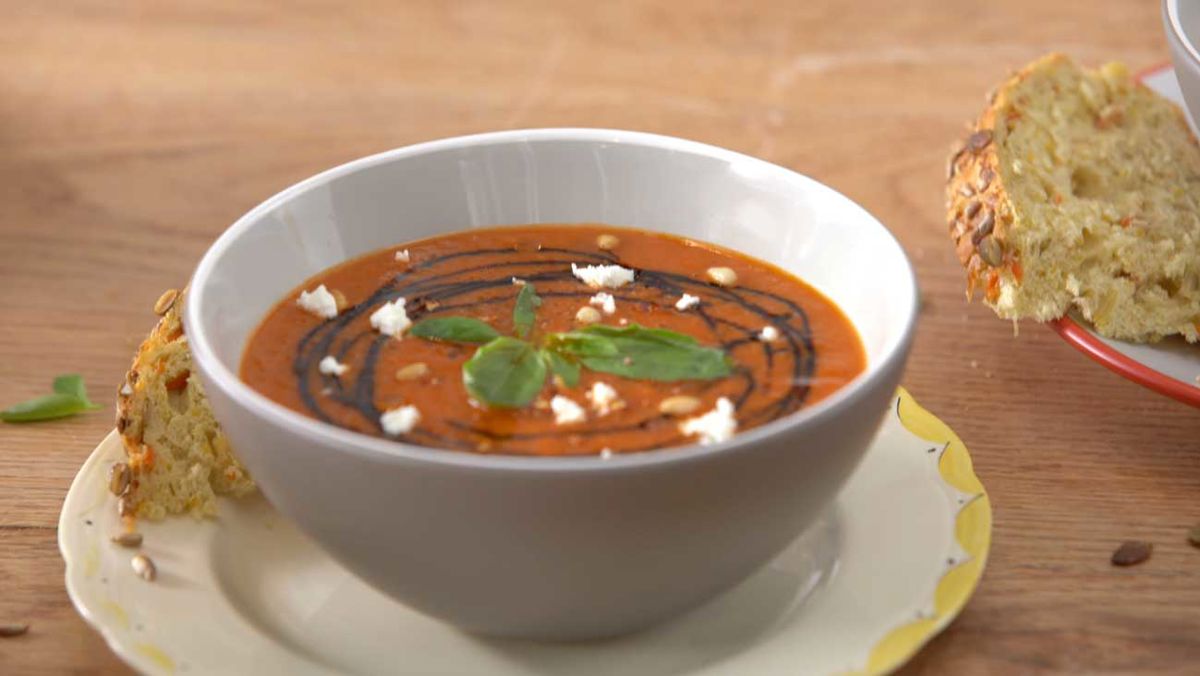 A bowl of Roasted Pepper and Tomato Soup