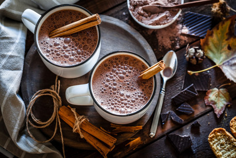 2 mugs of luxurious hot chocolate 