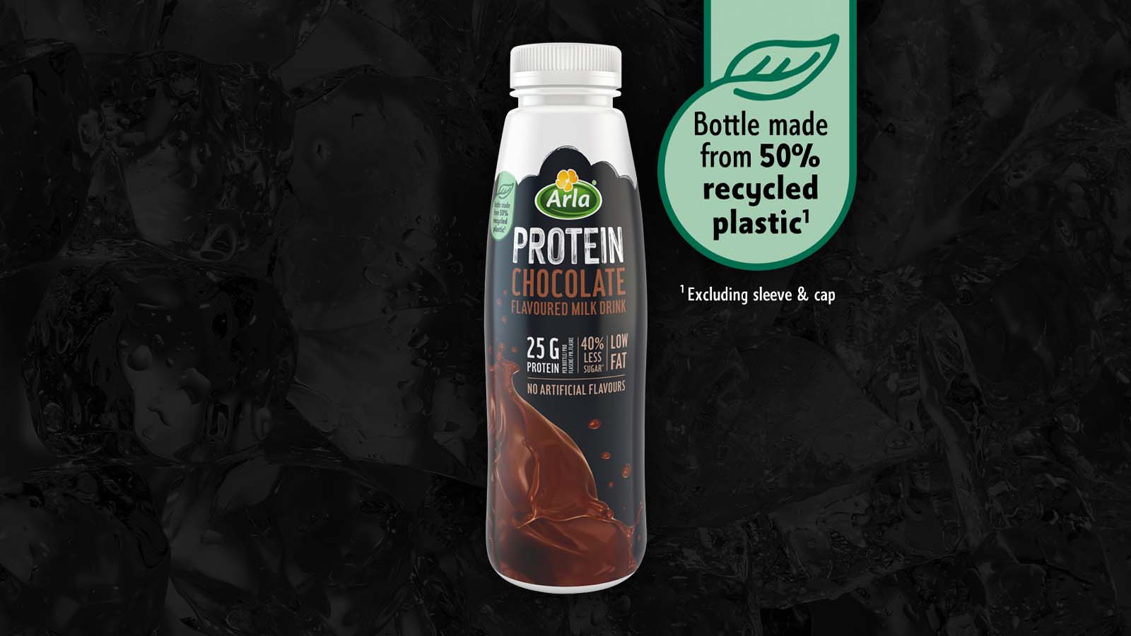Arla Protein Chocolate packshot made from 50% recycled plastic.