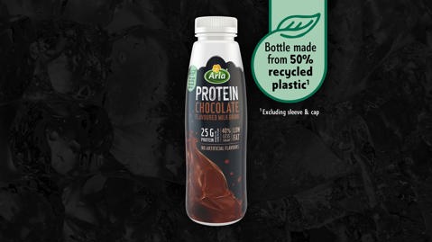 Arla Protein Chocolate packshot made from 50% recycled plastic.