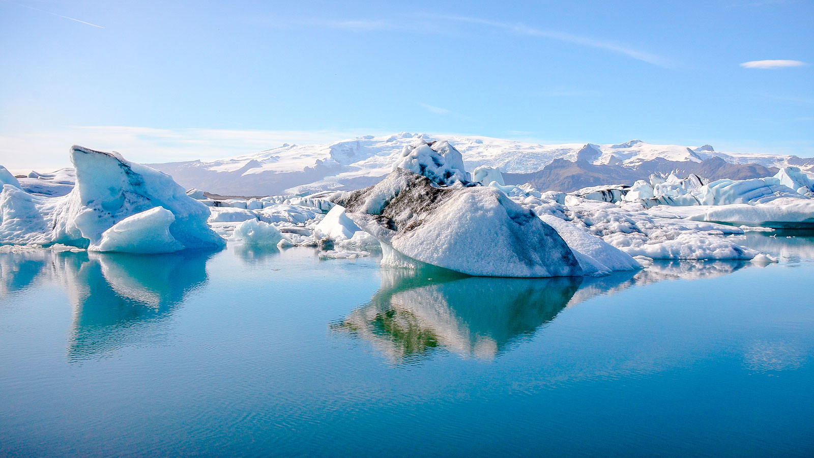 Snowy mountains and lake