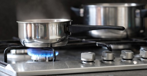 Pan heating up on a lit stove