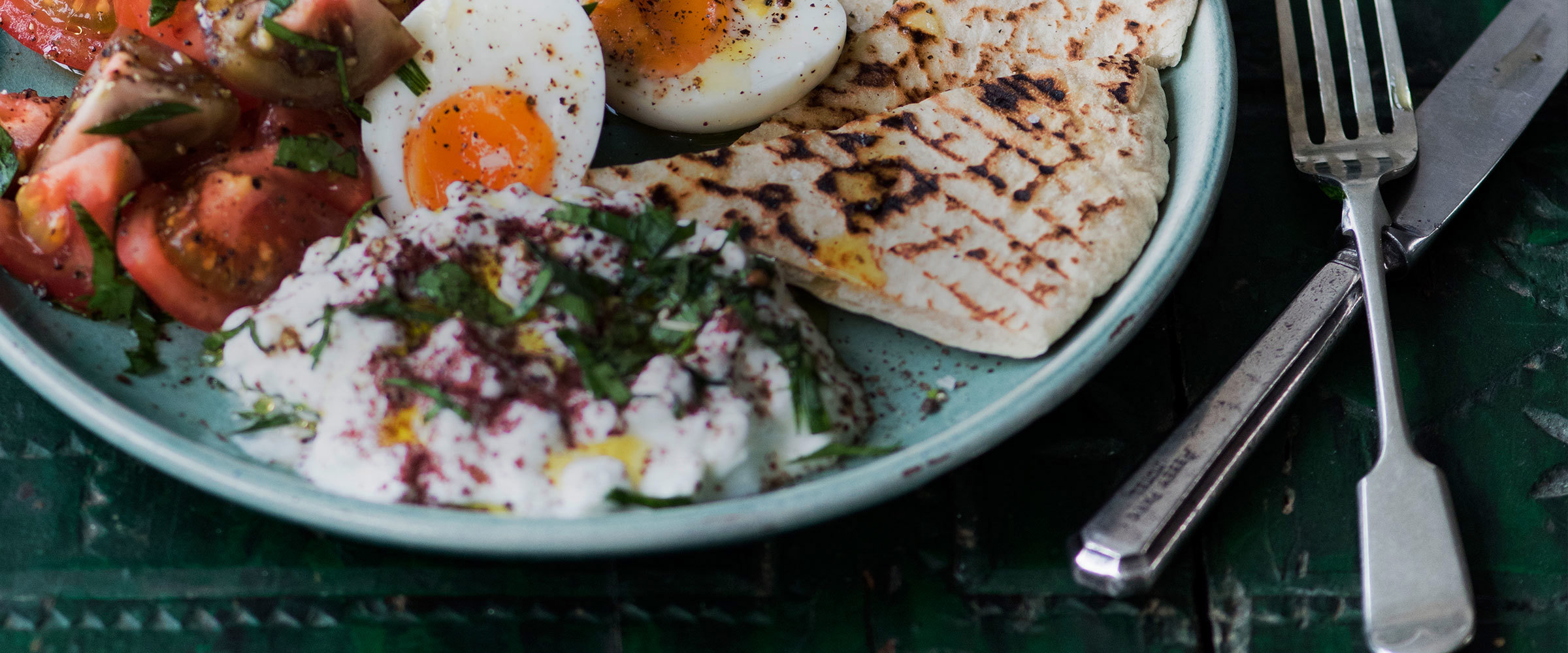 A plate of Turkish breakfast on a tabletop