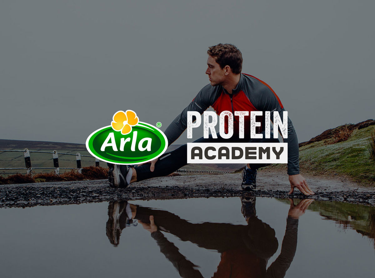 Arla Protein Academy logo over a runner stretching
