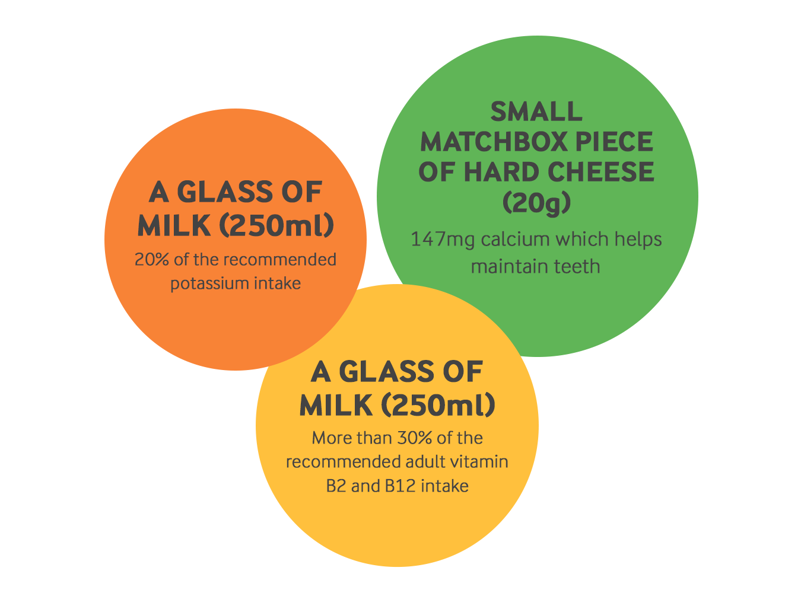 Small matchbox piece of hard cheese (20g), A glass of milk (250ml), A glass of milk (250ml)