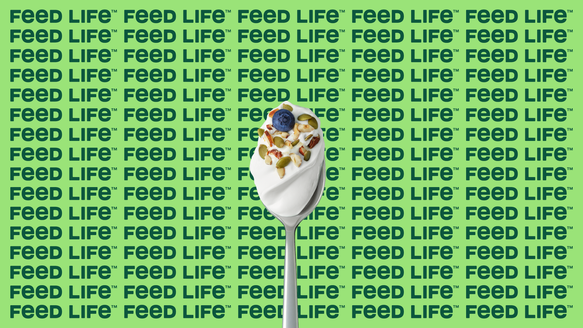 Arla feed life campaign with yogurt on a spoon in the foreground 