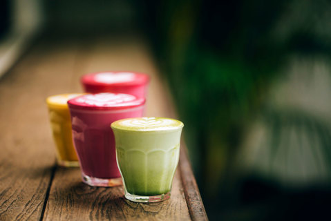 Colourful cups of smoothies