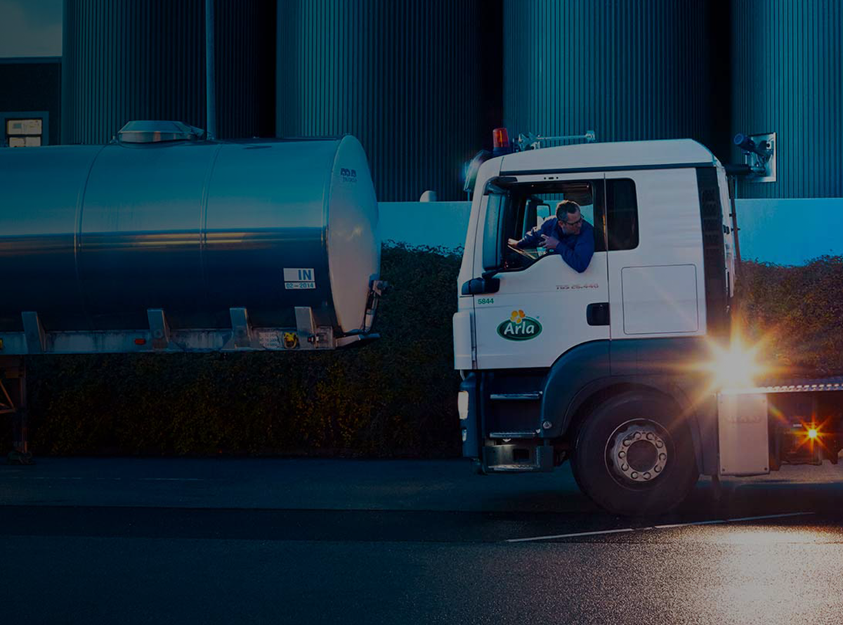 An Arla tanker backing up at a dairy